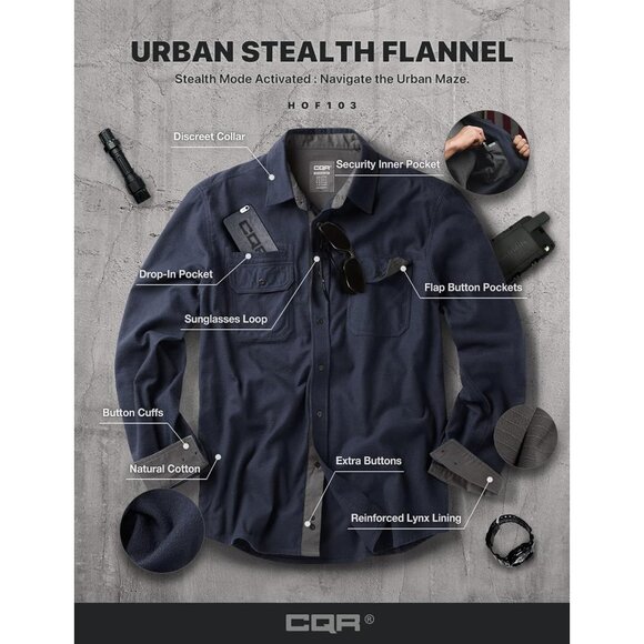 Mens Solid Navy Cotton Flannel Shirt Long Sleeve Casual Outdoor Plaid - Picture 7 of 9